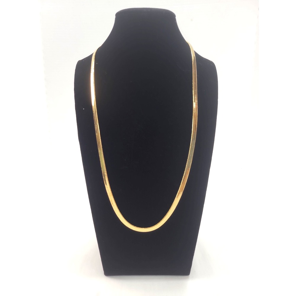 22" Gold Tone Flat Herringbone Chain Necklace 1/4" Wide Lobster Clasp Shiny